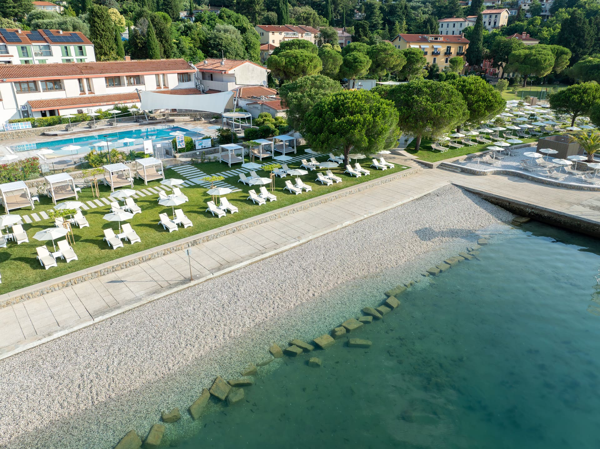 Aerial view of Istriana Beach at St. Bernardin Resort Portorož.